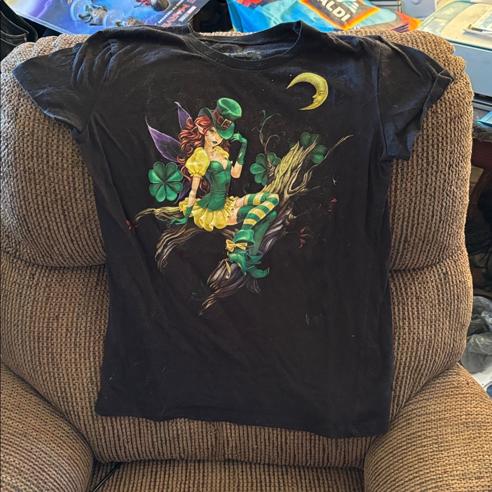 Black Kids Short Sleeve Tee with Fairy Design